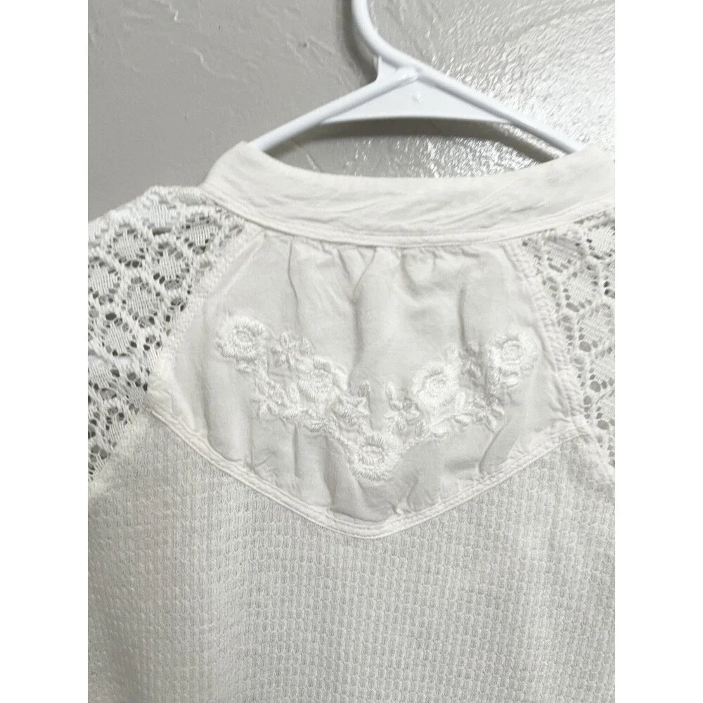 Free People Sweetest Thing White Lace Thermal Top Sz Small Boho Balloon Sleeve